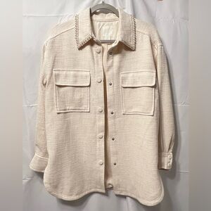 H&M Cream Utility Jacket with Pearl Beading Collar Sz S Winter White NWOT